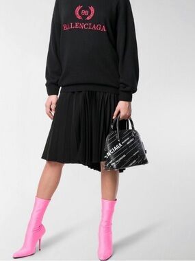 Balenciaga Black and White Logo Satchel